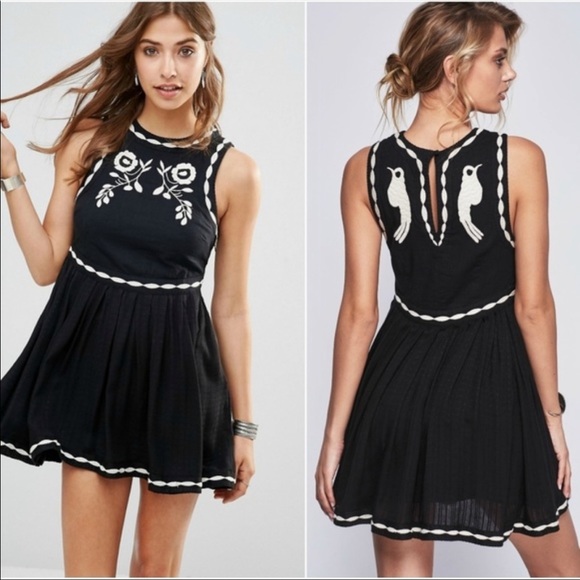 Free People Dresses & Skirts - FP Black with White Embroidered Sleeveless Dress